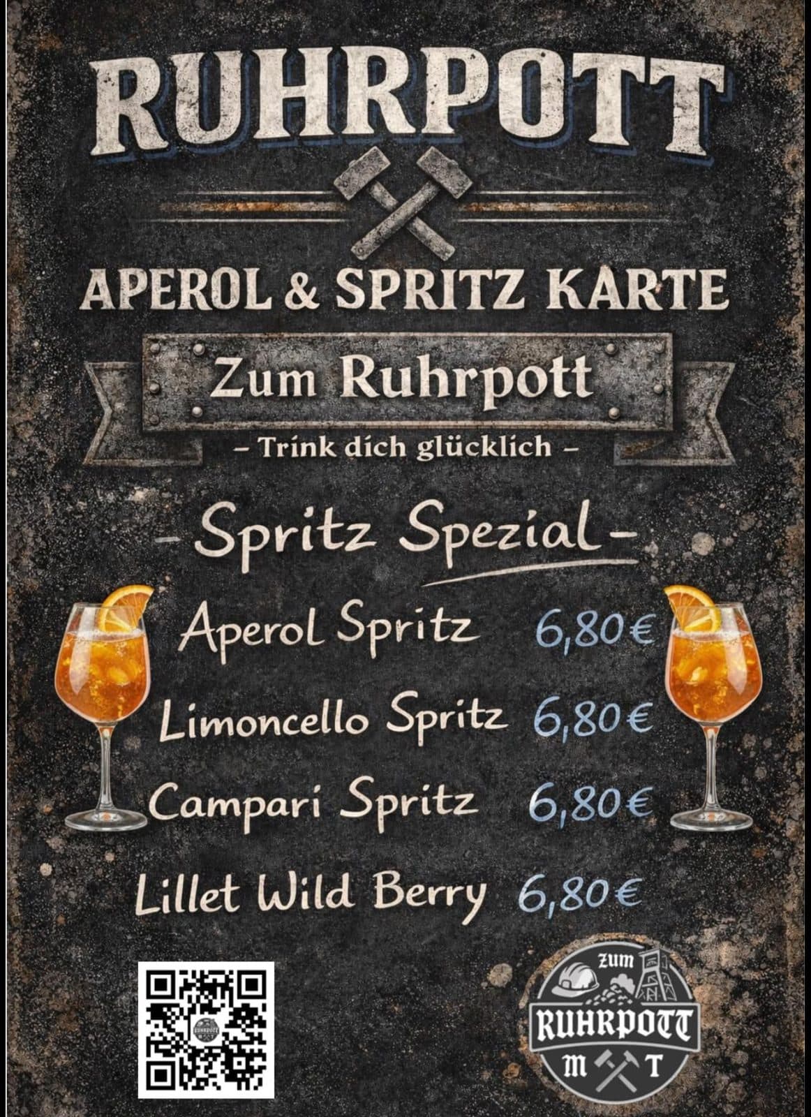 Plakat Aperol und Spritz Karte: Spritz Spezial je 6,80 Euro